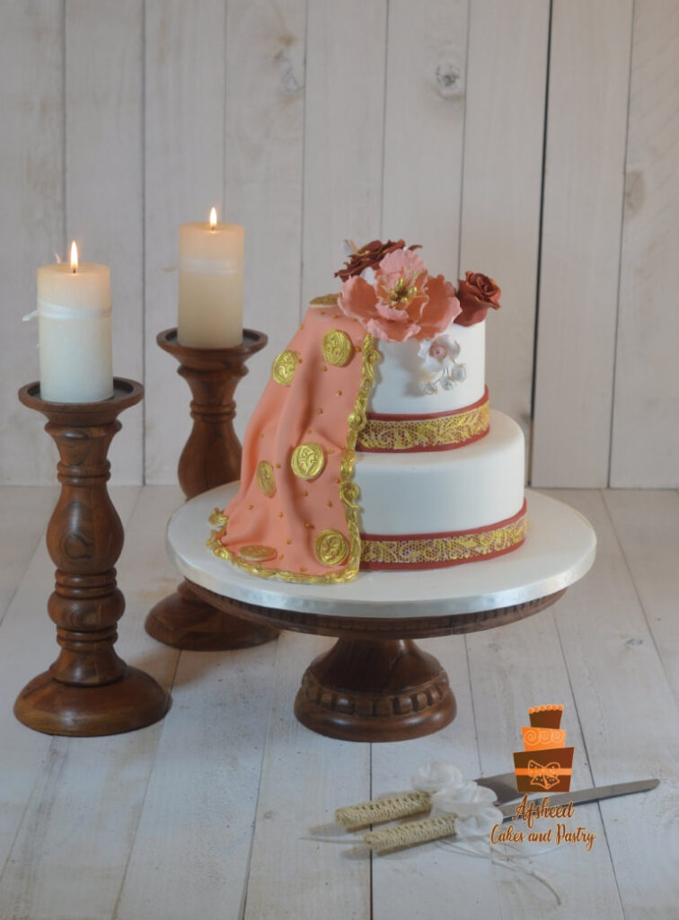 wedding cake with Indian or south Asian Cultural elements, made by Afsheed , one of the best cake artists in Canada, Serving Calgary families since 2015