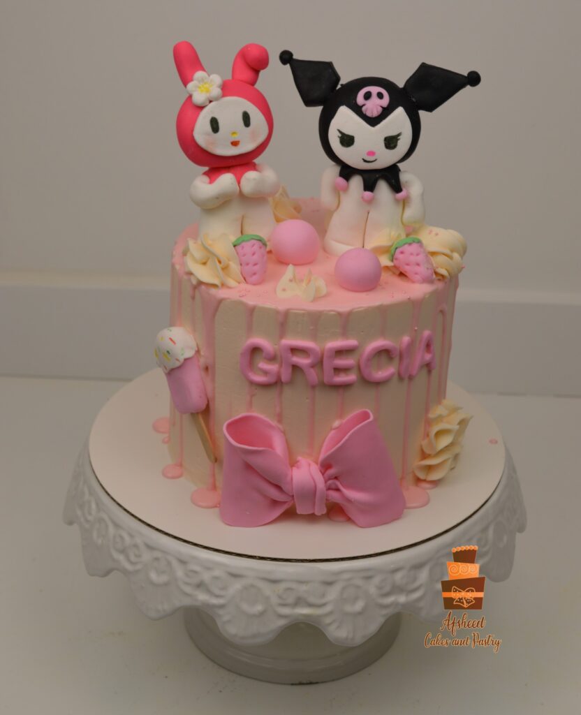 Kuromi-themed chocolate cake with handmade figures and intricate decorations, Calgary custom cake