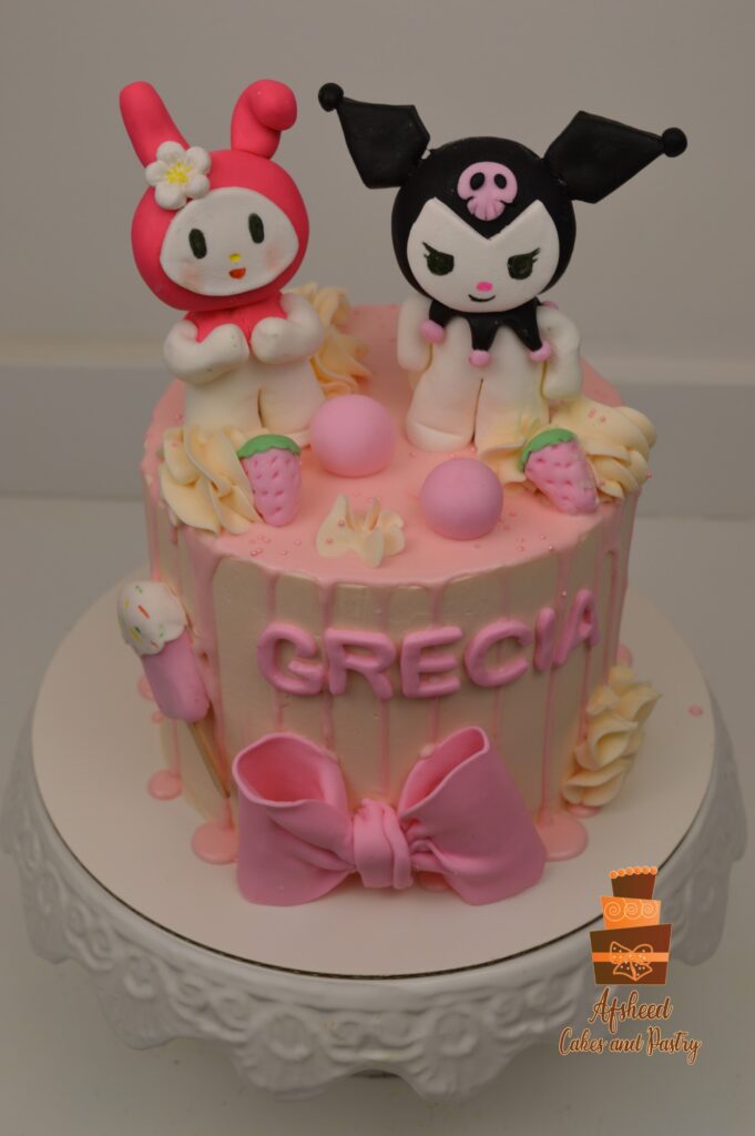 Vibrant custom birthday cake featuring Kuromi character, hand-sculpted by Afsheed Pastry