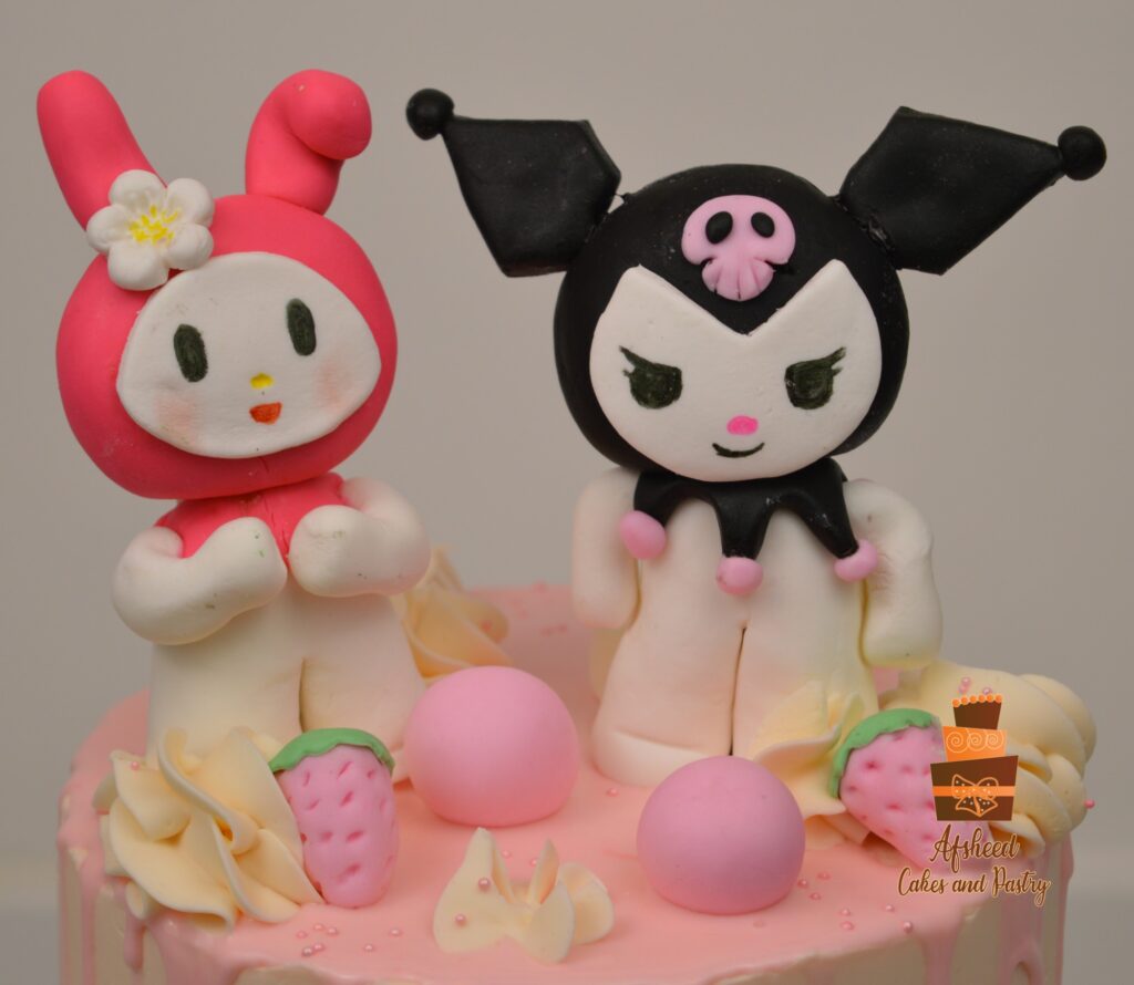 Child’s birthday centerpiece cake with rich chocolate layers and detailed Kuromi decorations