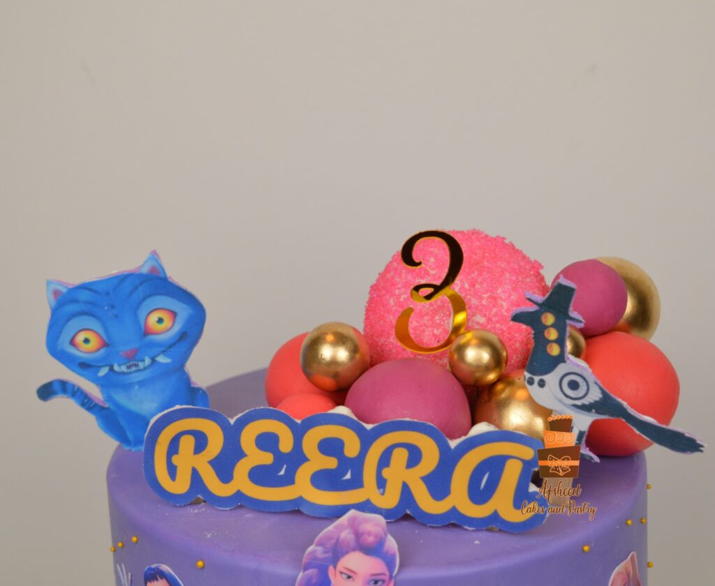 Calgary girl’s custom birthday cake inspired by Huntrix from K-Pop Demon Hunters with colorful edible details.