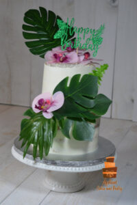 Two tiered Hawaiian Themed Wedding Cake